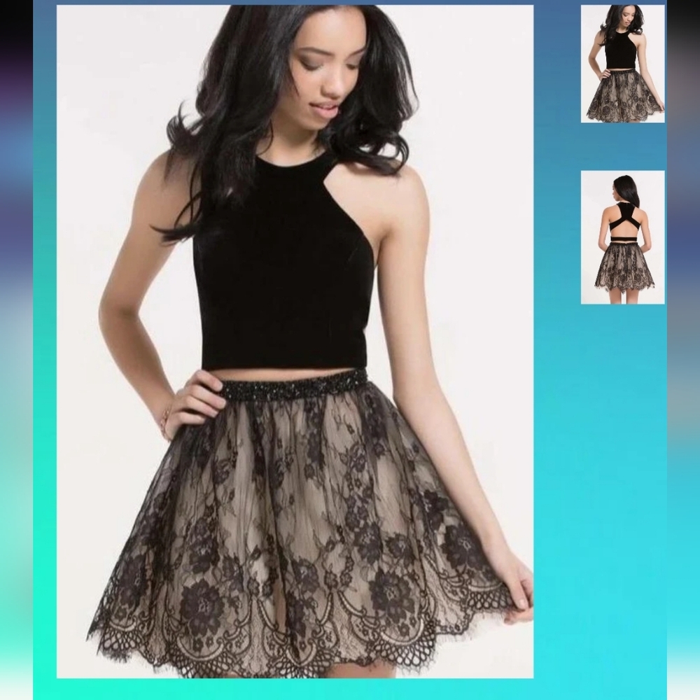 Alyce Paris NWT Black Velvet & Lace Two Piece Homecoming/ Prom Dress Set Sz 4